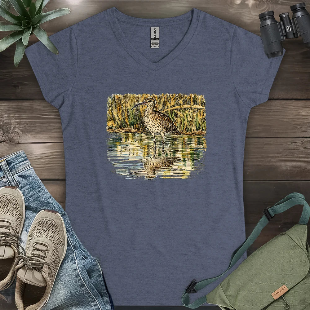 Whimbrel Shadow On Water Lady V-neck