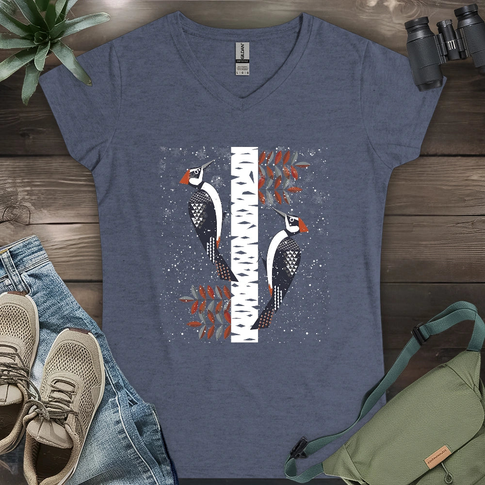 Winter Woodpeckers Lady V-neck