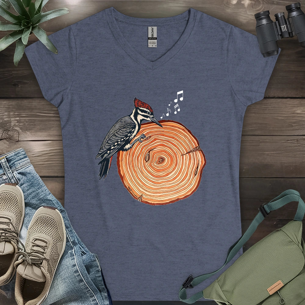 Woodpecker Playing Vinyl Lady V-neck