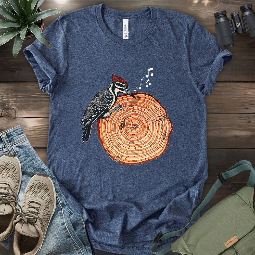 Woodpecker Playing Vinyl T-shirt