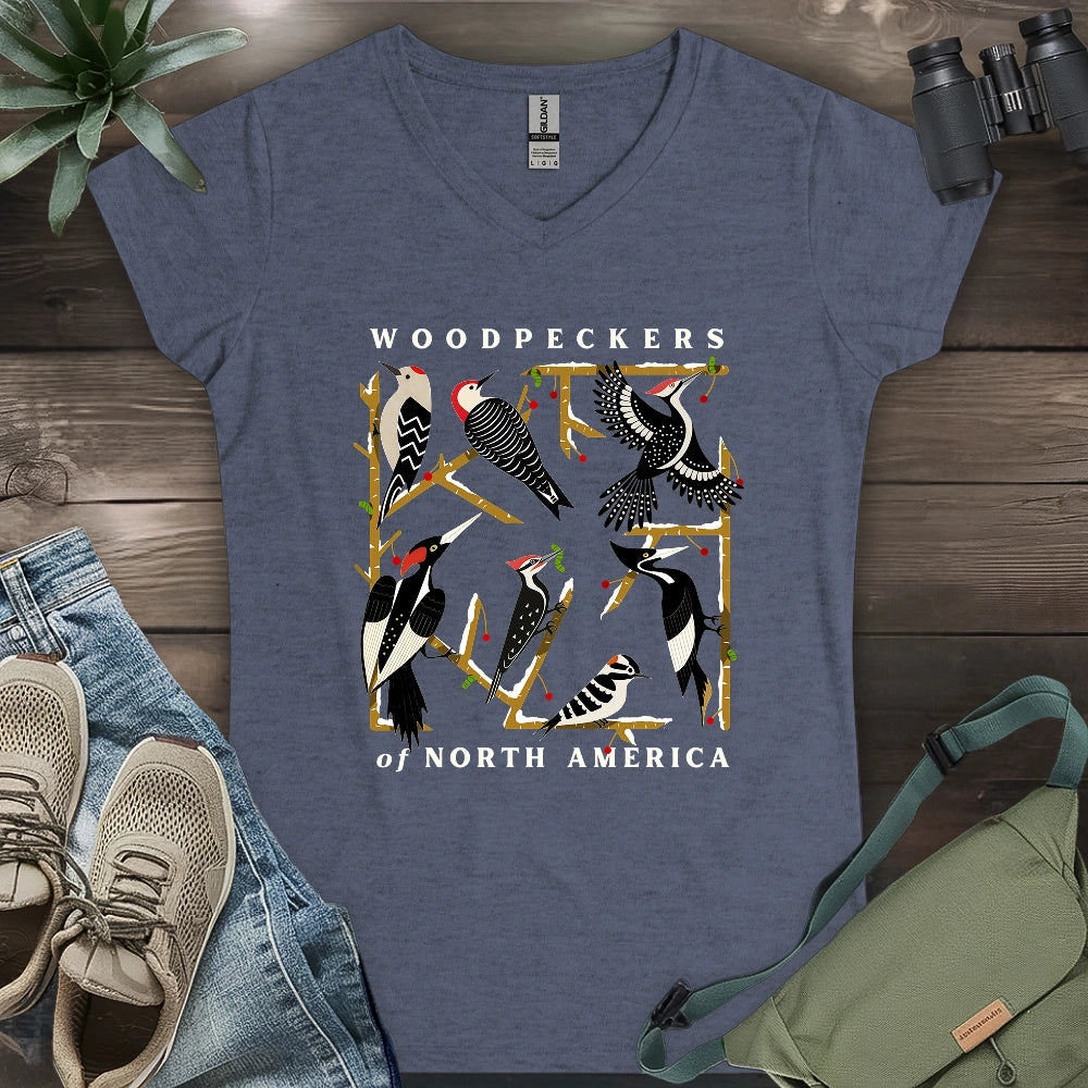 Woodpeckers Of North America Lady V-neck