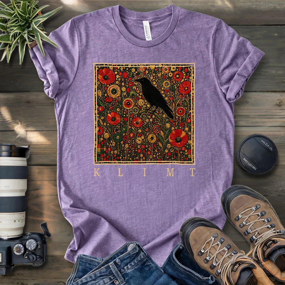 Klimt Raven In Flower Field T-shirt