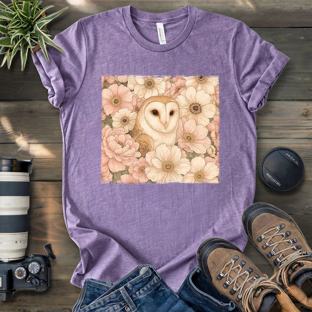 Owl In Flower Field T-shirt