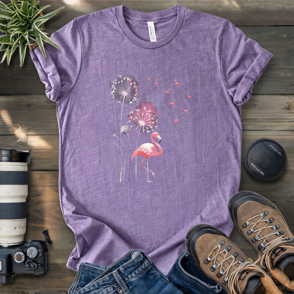 Pink Flamingo Dandelion T-shirt