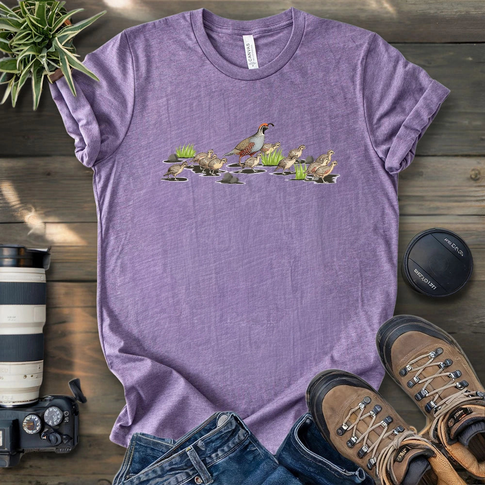 Quail Family Crossing The Road T-shirt