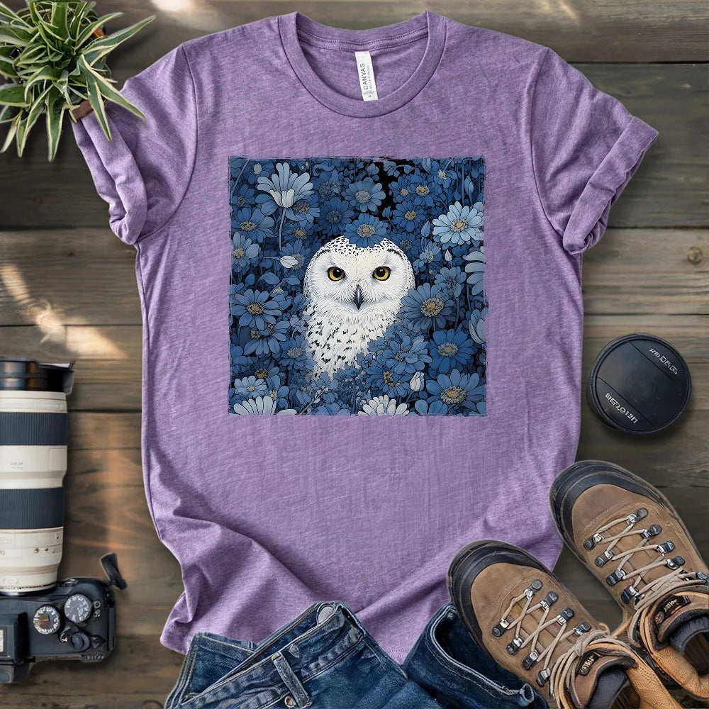 Snowy Owl In Flower Field T-shirt