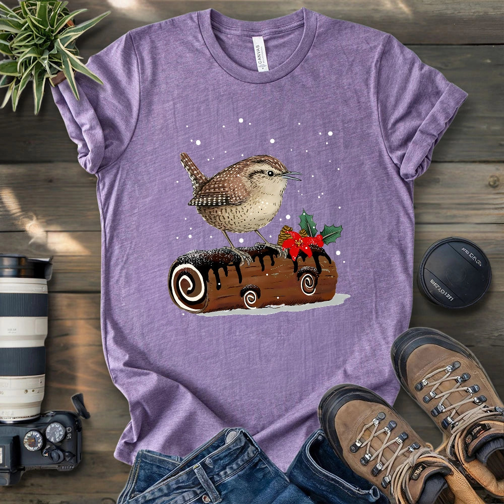 Winter Wren On Yule Log T-shirt