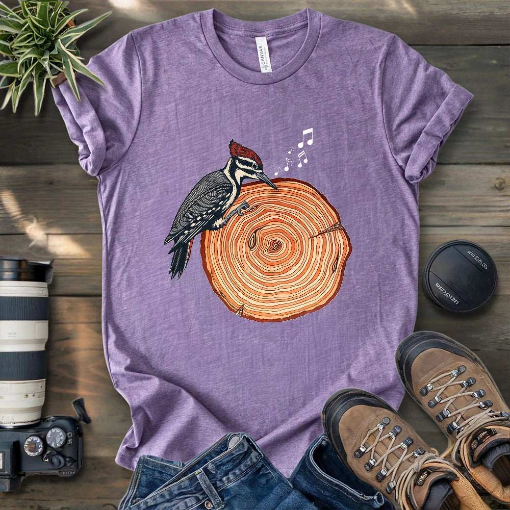 Woodpecker Playing Vinyl T-shirt