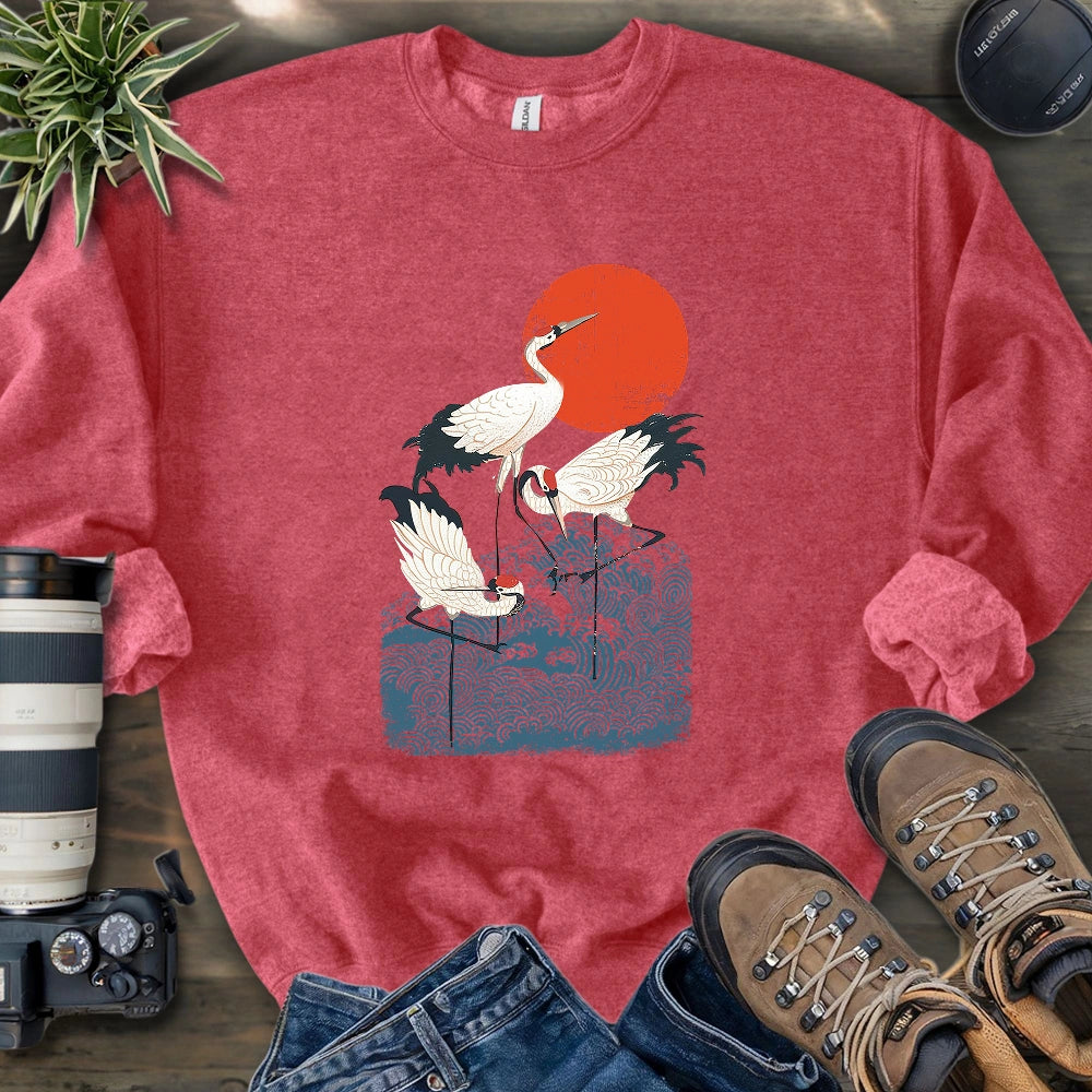 Crimson Sun Cranes Sweatshirt