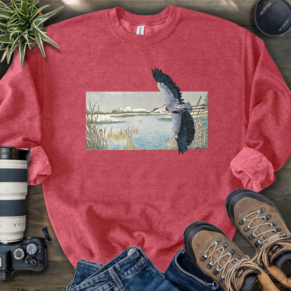 Heron Flying Over Marsh Sweatshirt