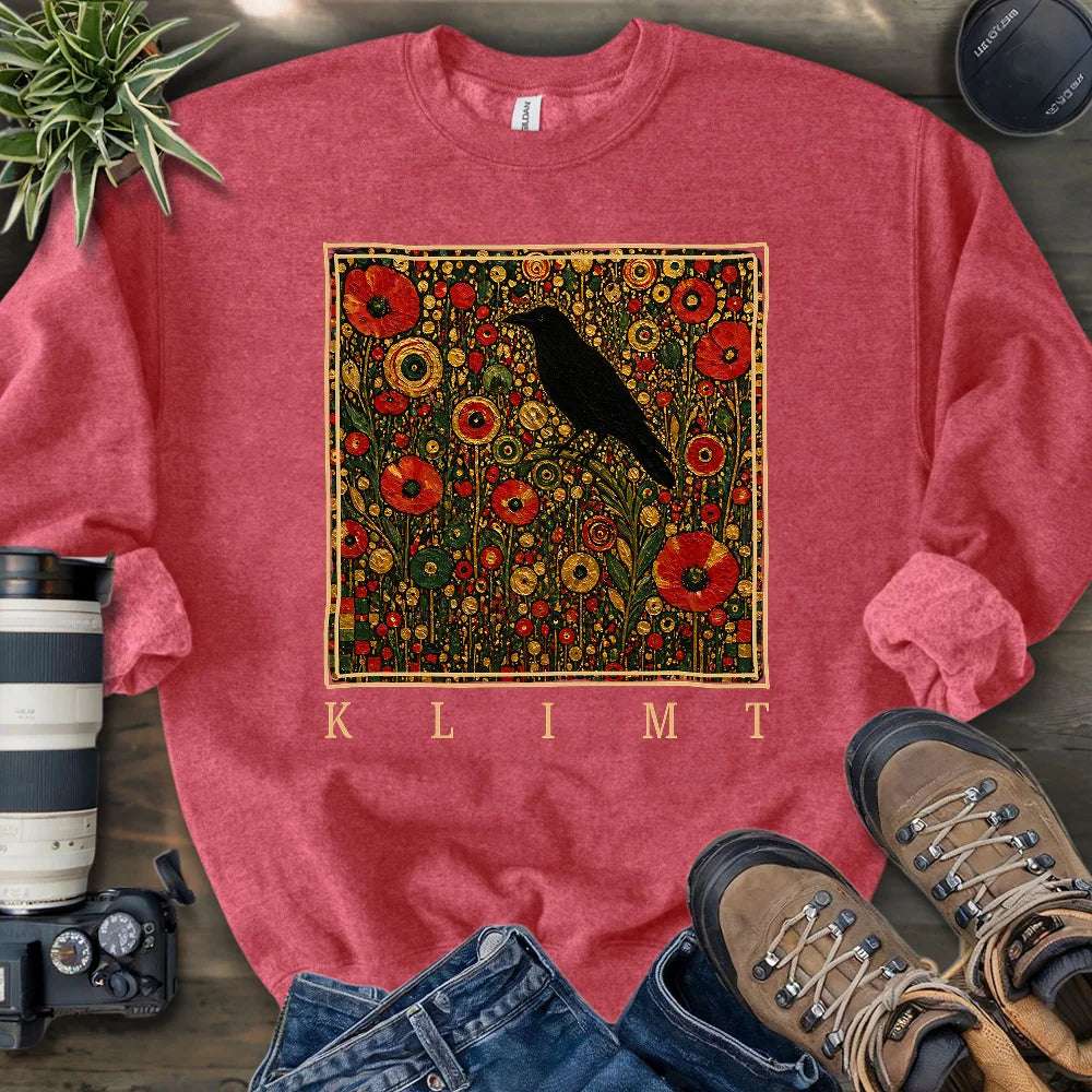 Klimt Raven In Flower Field Sweatshirt