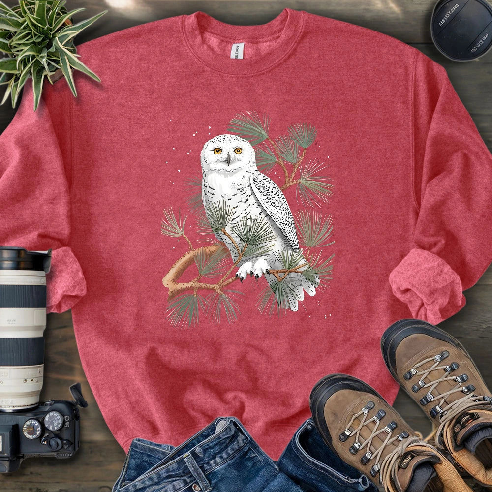 Snowy Owl On Coniferous Tree Sweatshirt