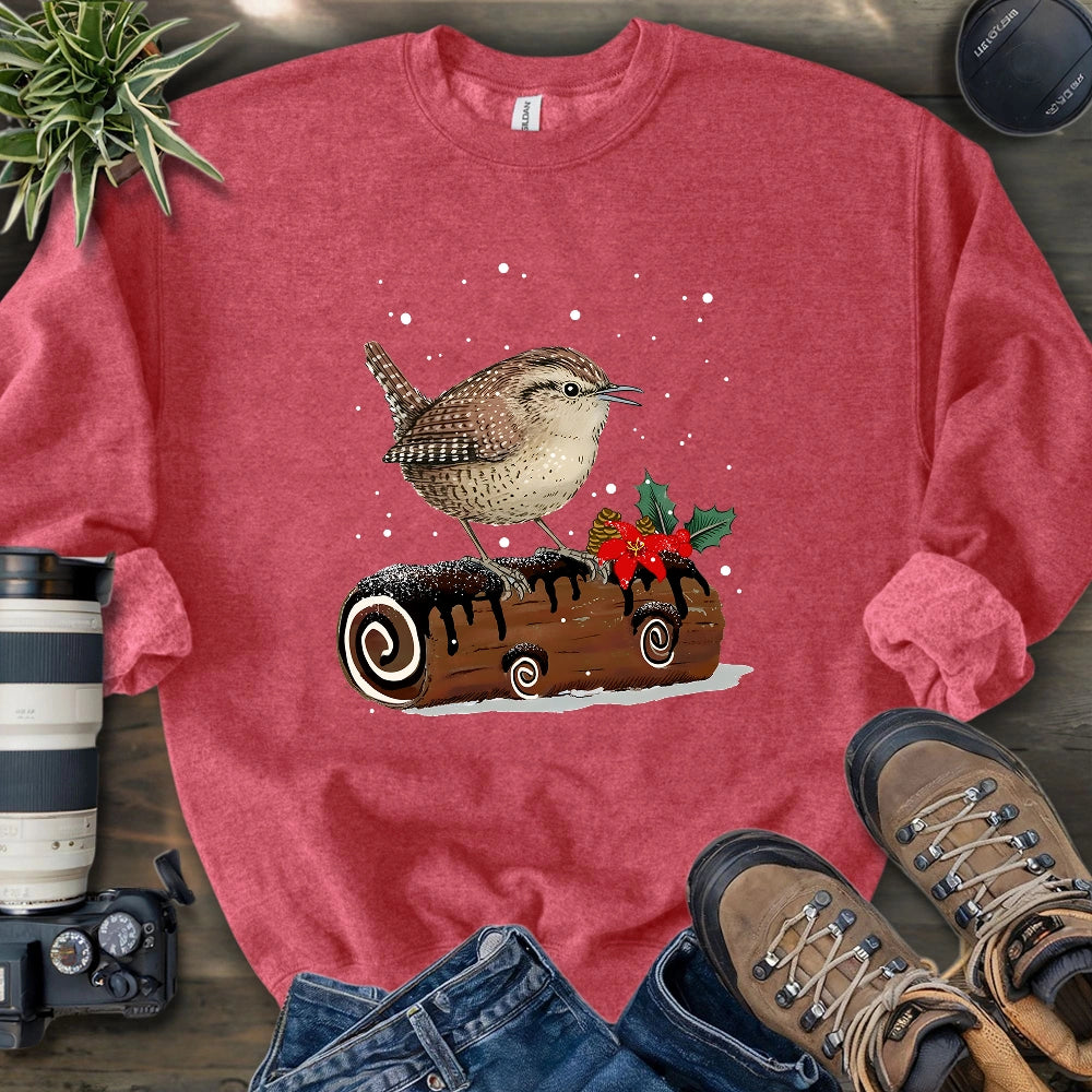 Winter Wren On Yule Log Sweatshirt