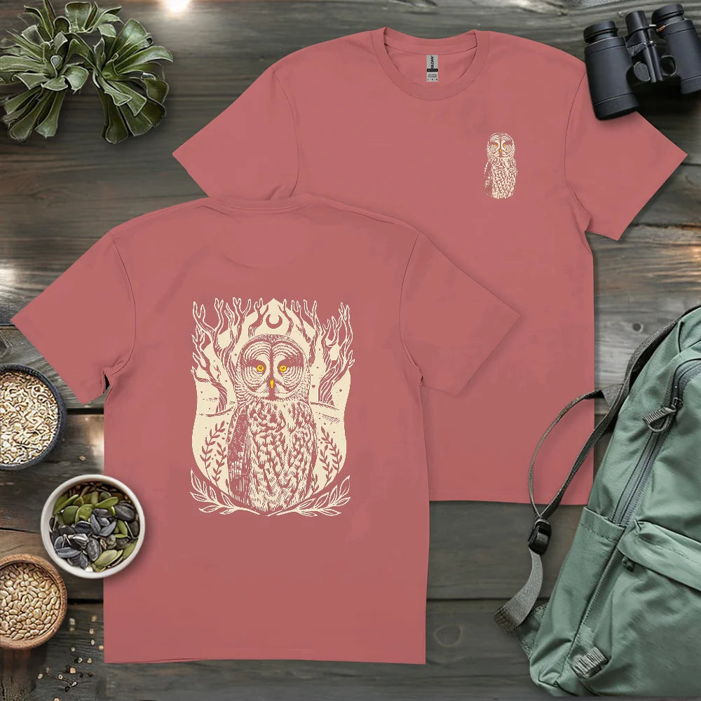 Great Grey Owl Linocut 2 Side T-shirt