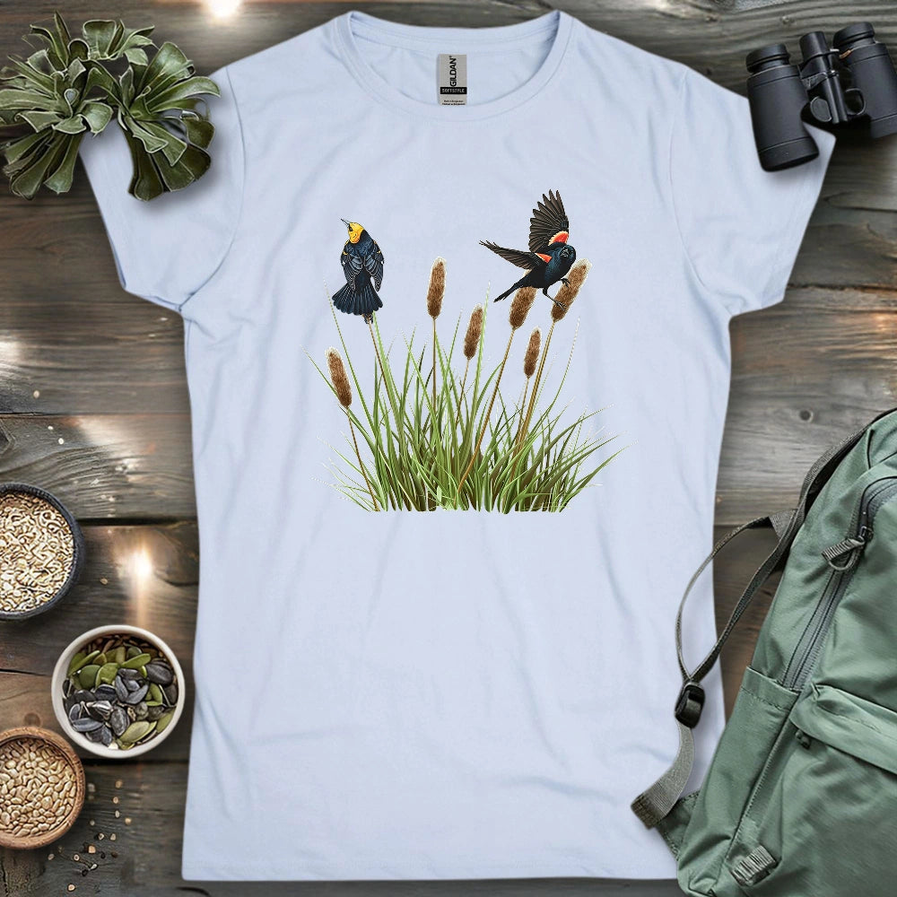 Blackbirds On Cattail Field Women's T-shirt