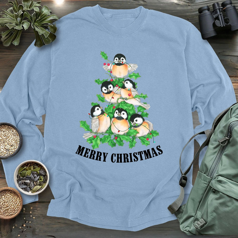 Chickadee Christmas Tree Long Sleeve T-shirt