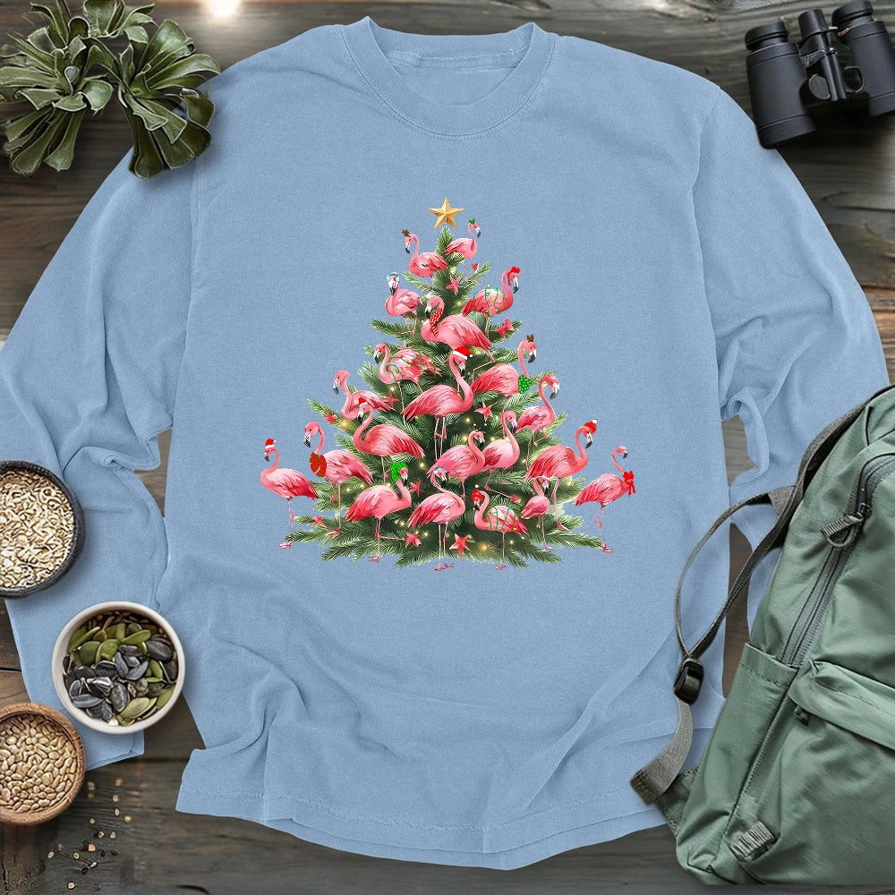 Flamingo Christmas Tree Long Sleeve T-shirt