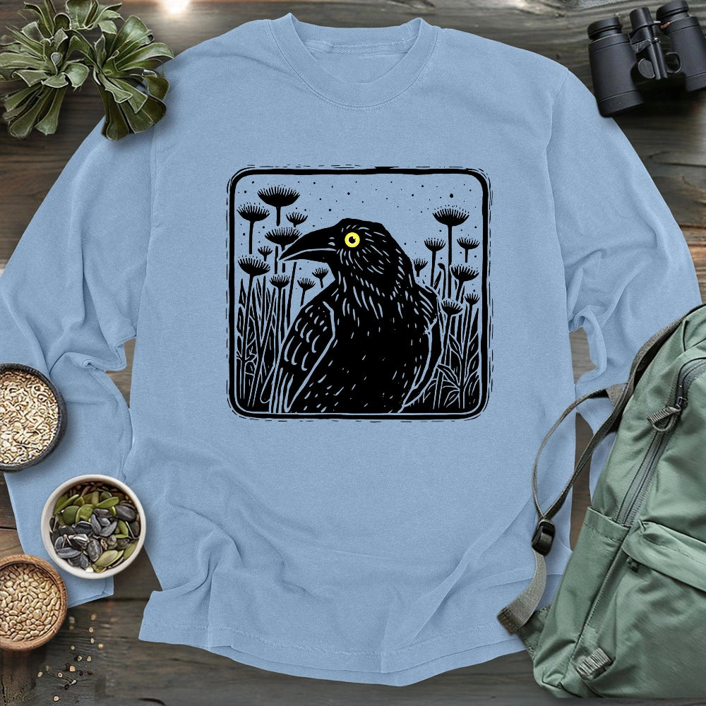 Floral Crow Silhouette Long Sleeve T-shirt