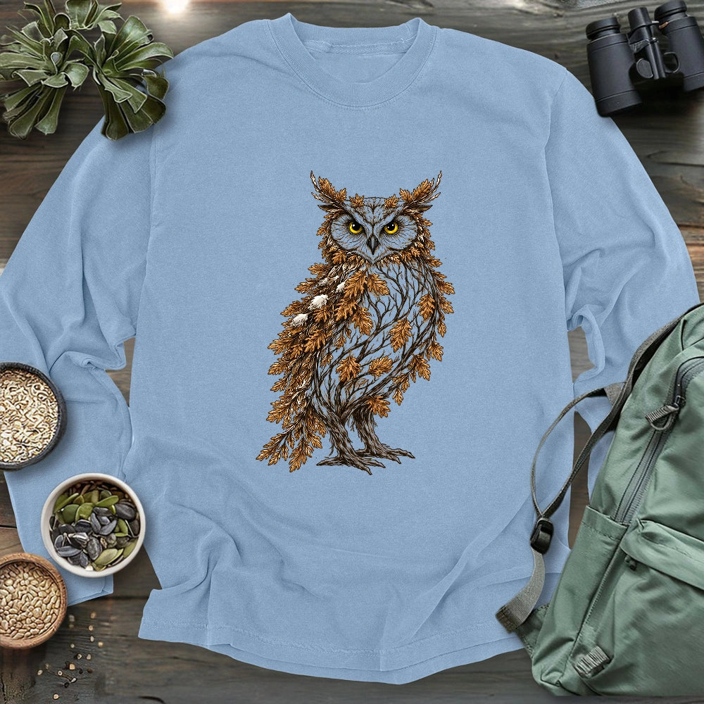 Great Horned Owl Made By Leaves Long Sleeve T-shirt