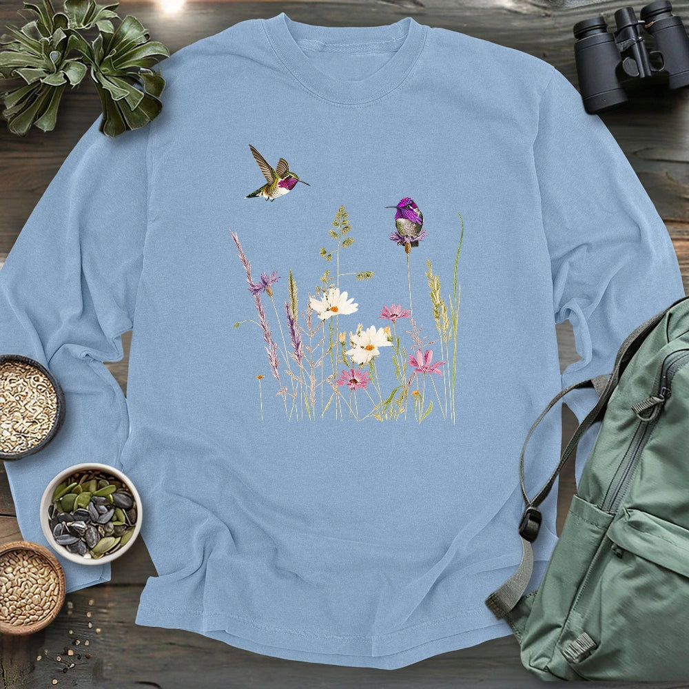 Hummingbirds And Wildflowers Long Sleeve T-shirt