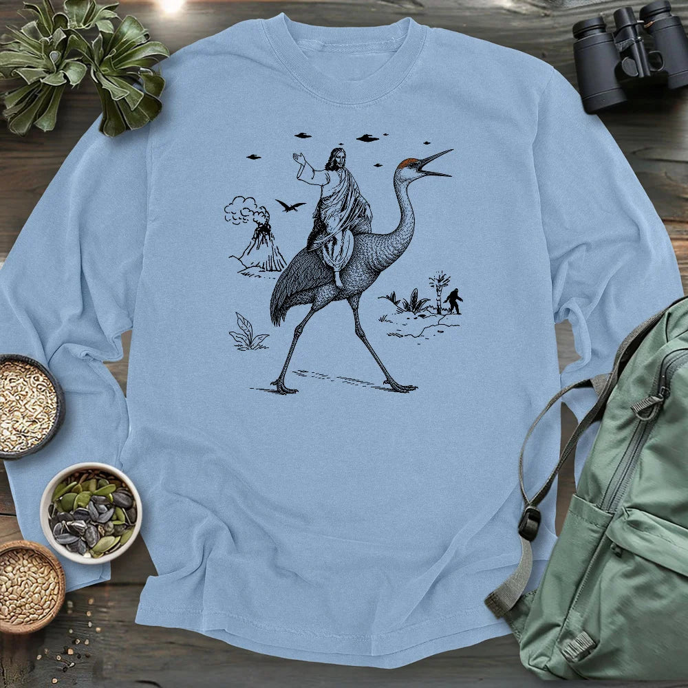 Jesus Riding Sandhill Crane Long Sleeve T-shirt