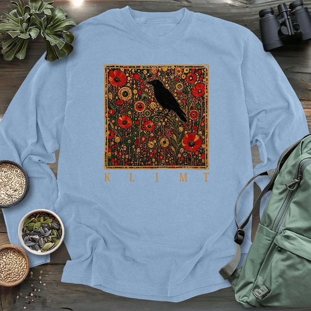 Klimt Raven In Flower Field Long Sleeve T-shirt