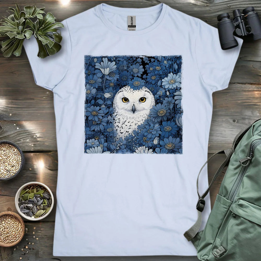 Snowy Owl In Flower Field Women's T-shirt