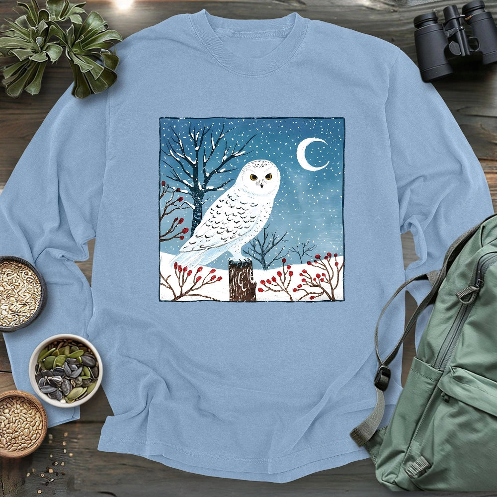 Snowy Owl at Midnight Long Sleeve T-shirt