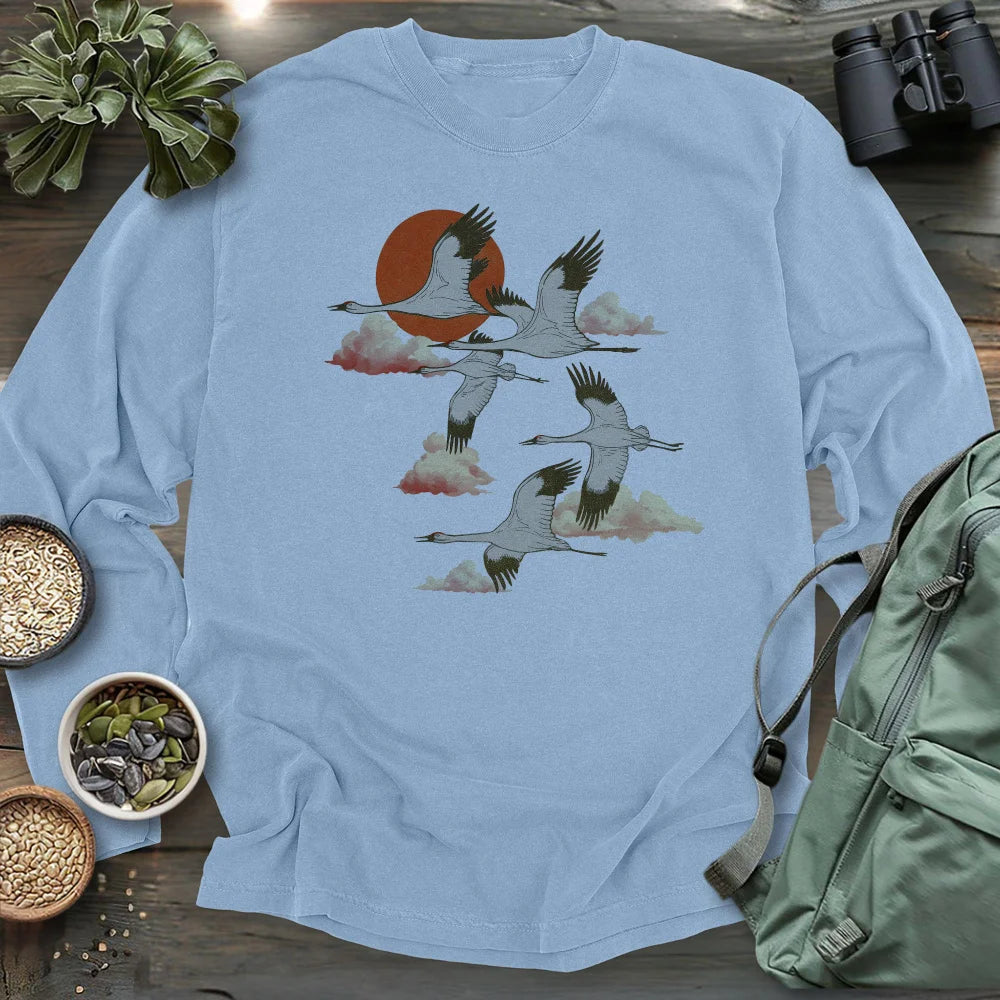 Twilight Whooping Cranes Long Sleeve T-shirt