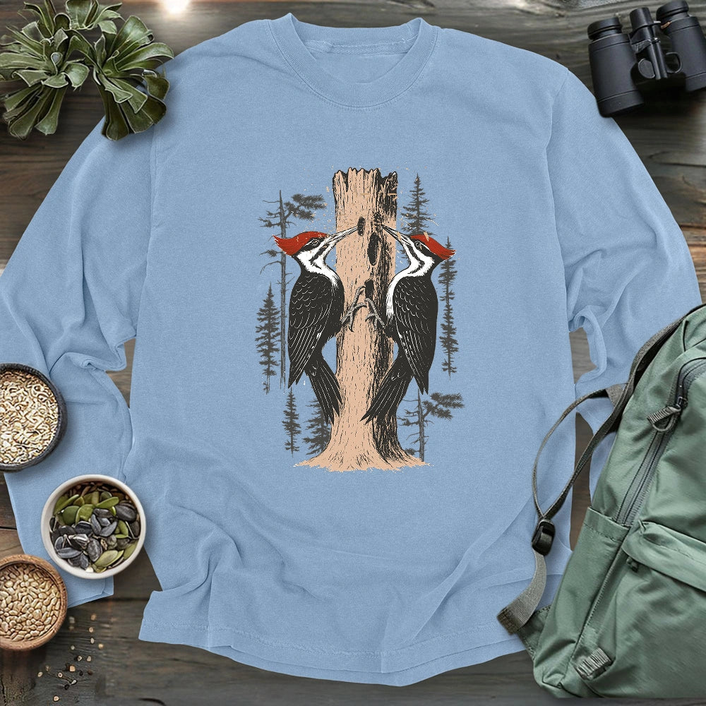 Twin Woodpeckers Drumming Long Sleeve T-shirt