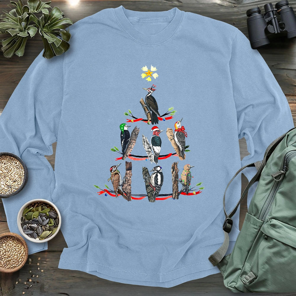 Woodpecker Christmas Tree Long Sleeve T-shirt