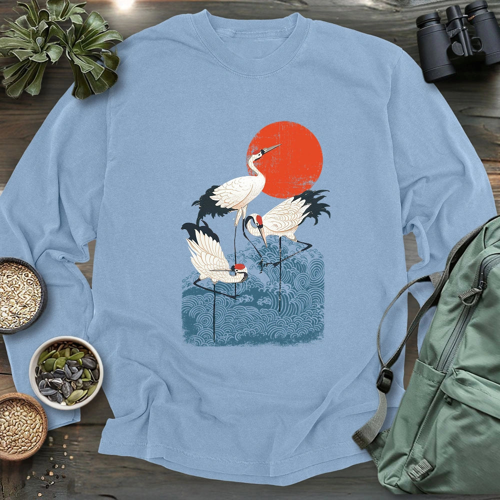 Crimson Sun Cranes Long Sleeve T-shirt