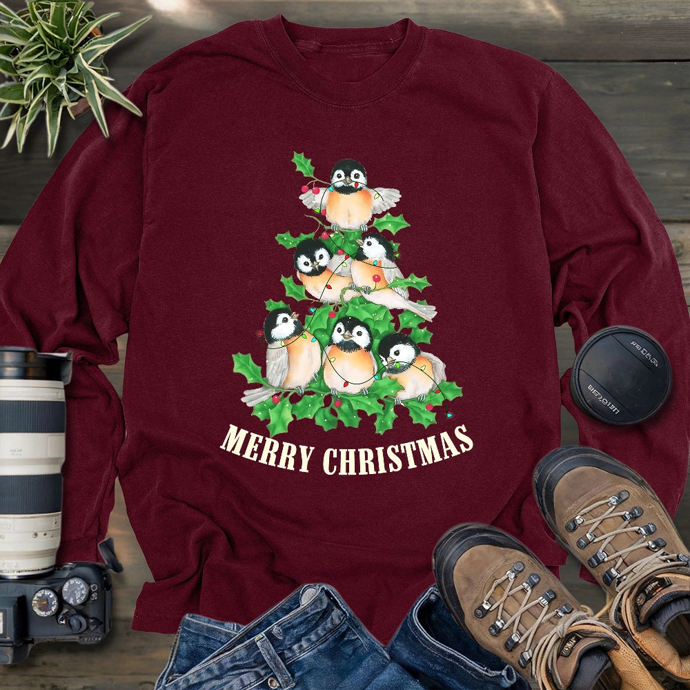 Chickadee Christmas Tree Long Sleeve T-shirt