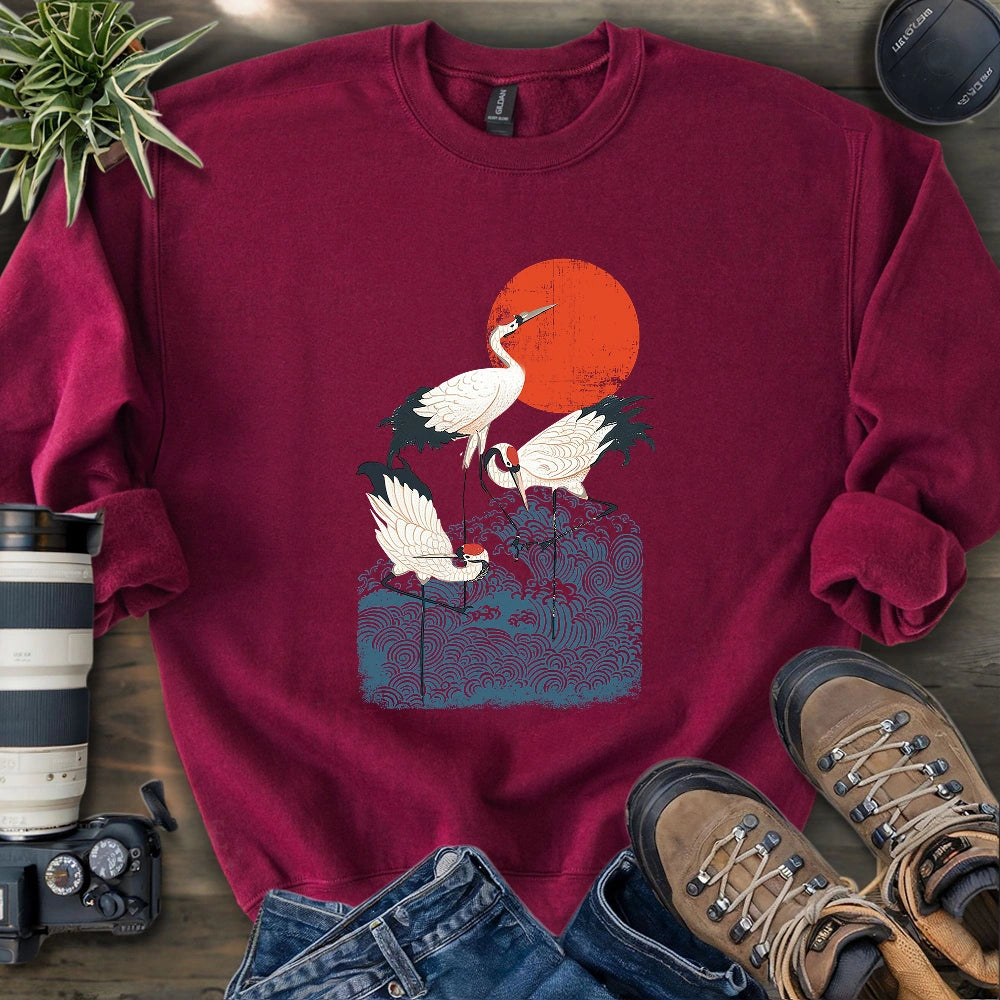 Crimson Sun Cranes Sweatshirt
