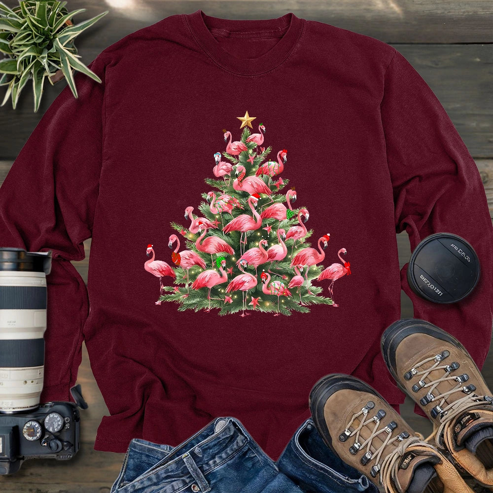 Flamingo Christmas Tree Long Sleeve T-shirt