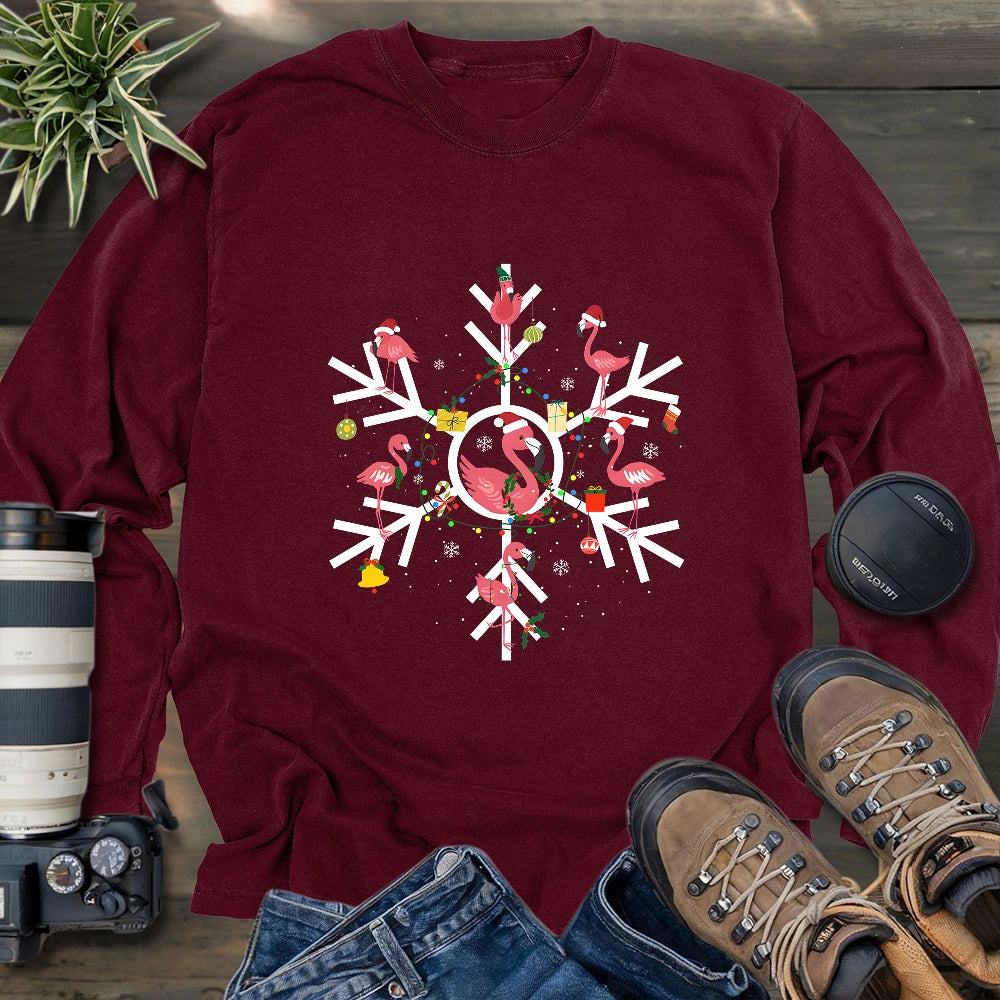 Flamingo Snowflake Long Sleeve T-shirt