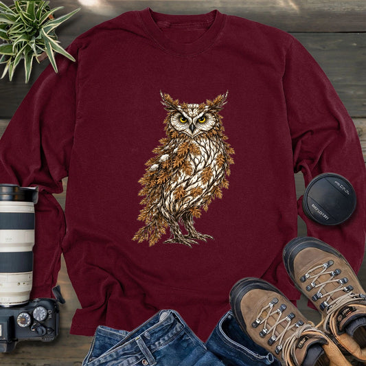 Great Horned Owl Made By Leaves Long Sleeve T-shirt