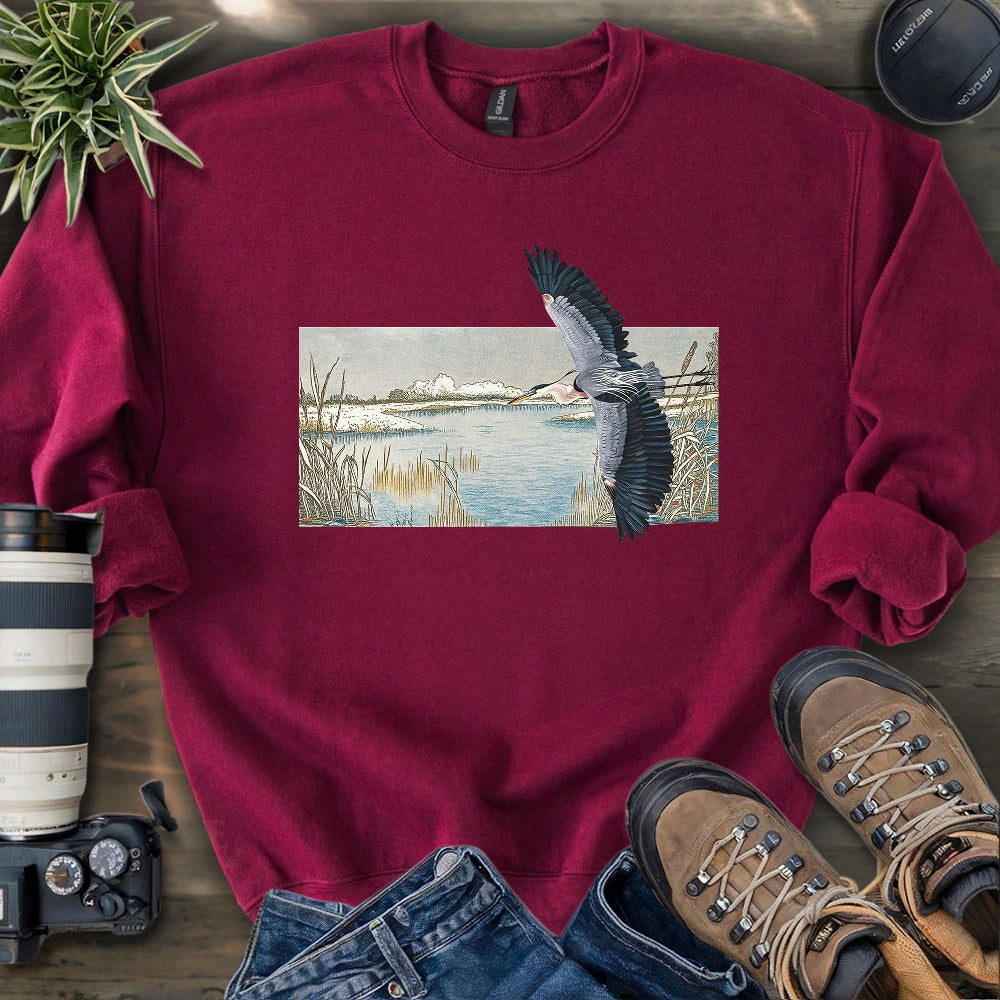 Heron Flying Over Marsh Sweatshirt