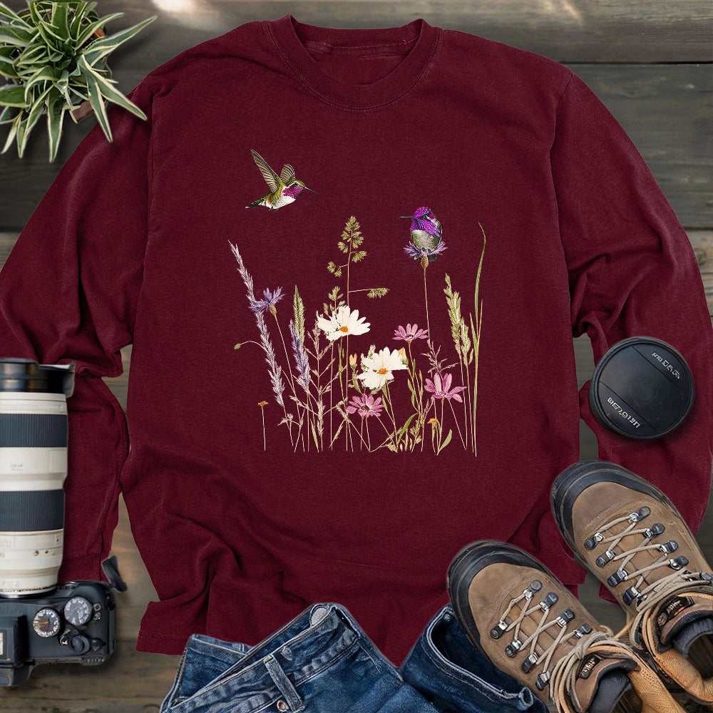 Hummingbirds And Wildflowers Long Sleeve T-shirt