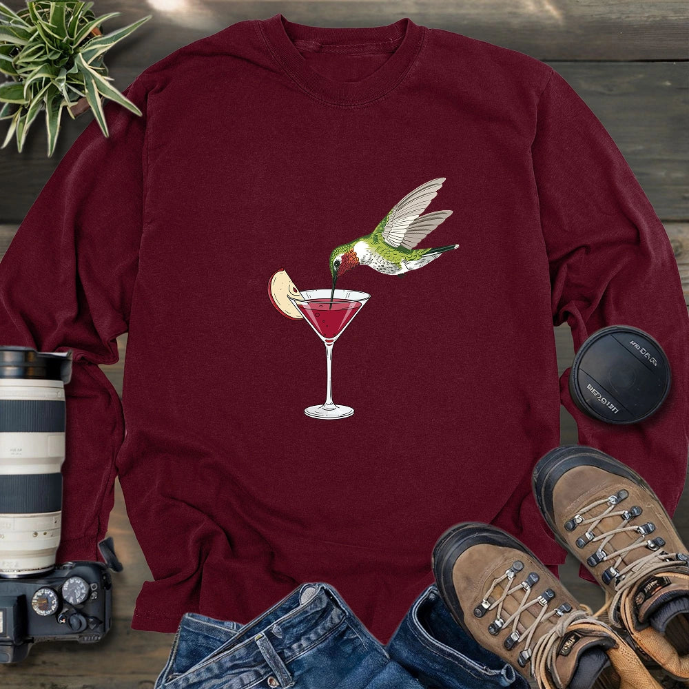 Hummingbird Sipping Cocktail Long Sleeve T-shirt
