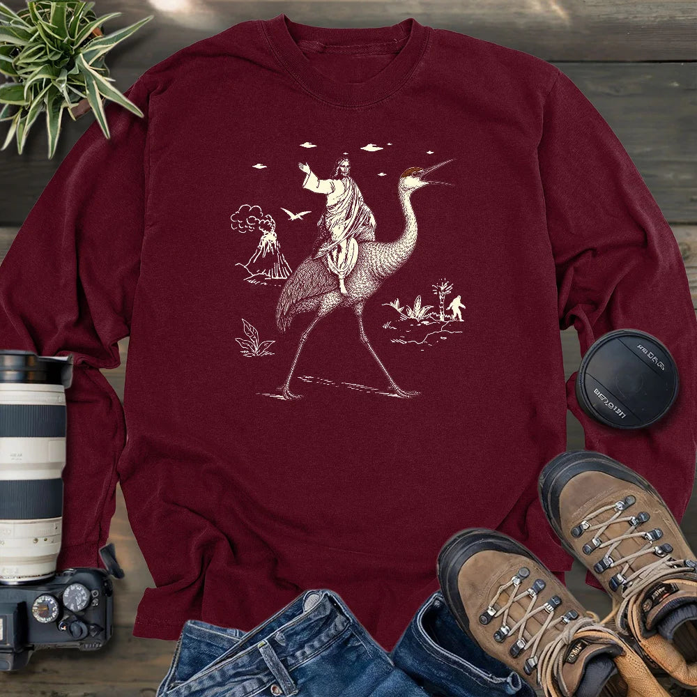 Jesus Riding Sandhill Crane Long Sleeve T-shirt