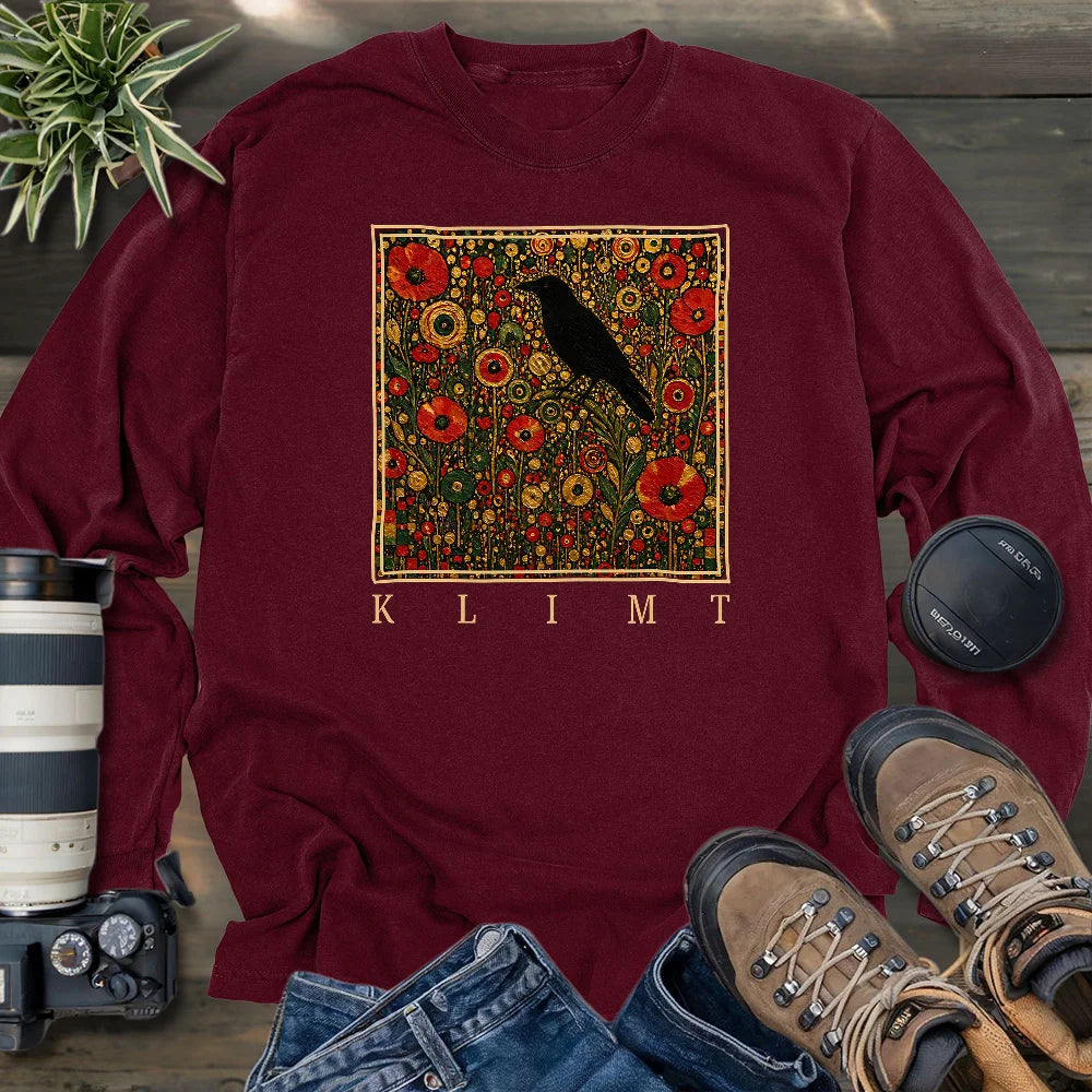 Klimt Raven In Flower Field Long Sleeve T-shirt