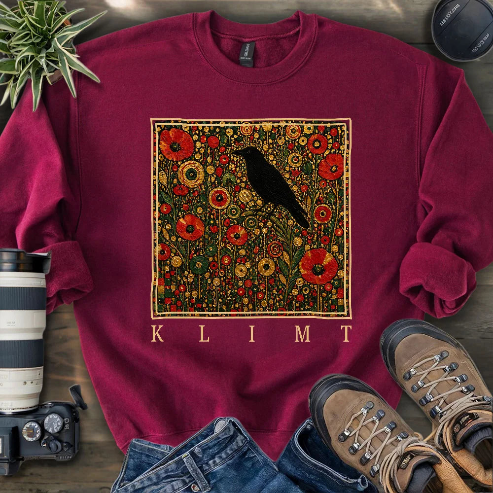 Klimt Raven In Flower Field Sweatshirt