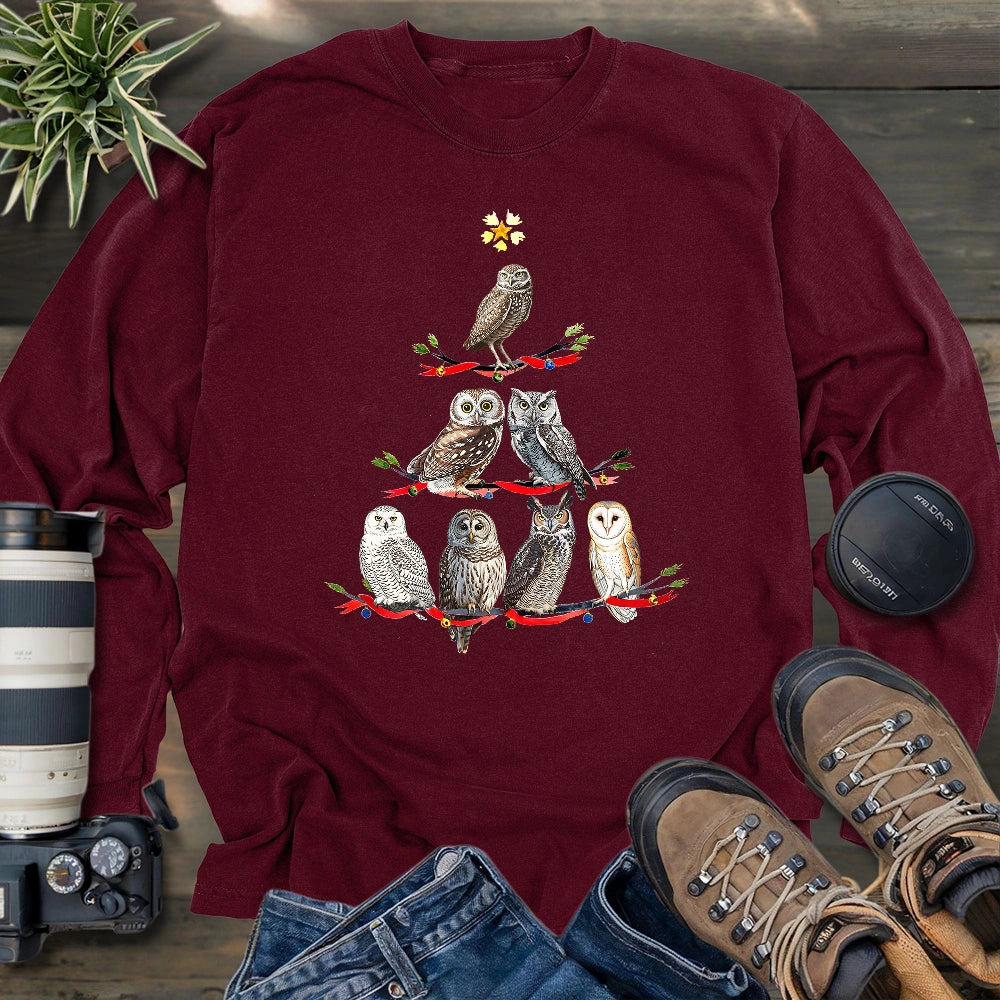 Owl Christmas Tree Long Sleeve T-shirt
