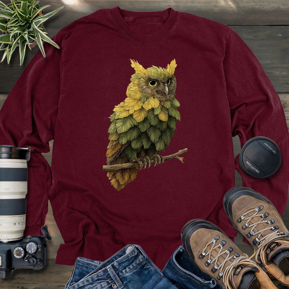 Owl Made By Leaves Long Sleeve T-shirt