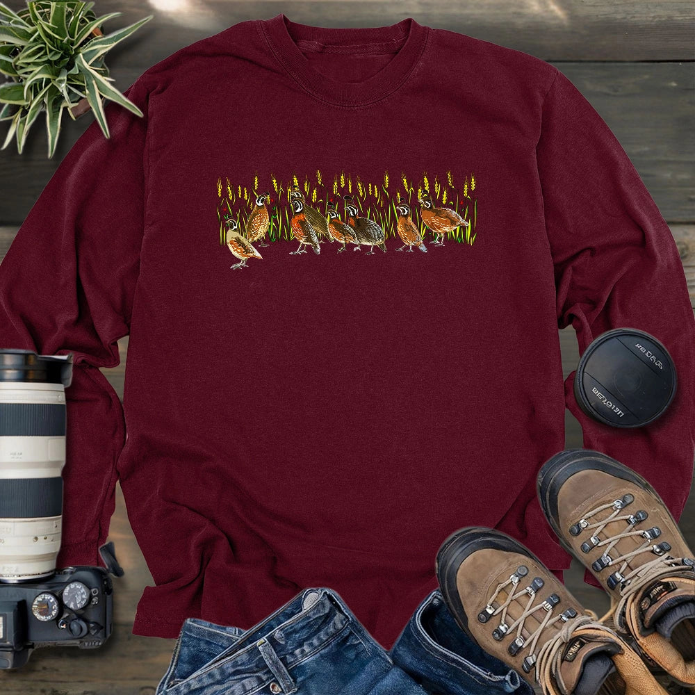 Quails At Wheat Field Long Sleeve T-shirt