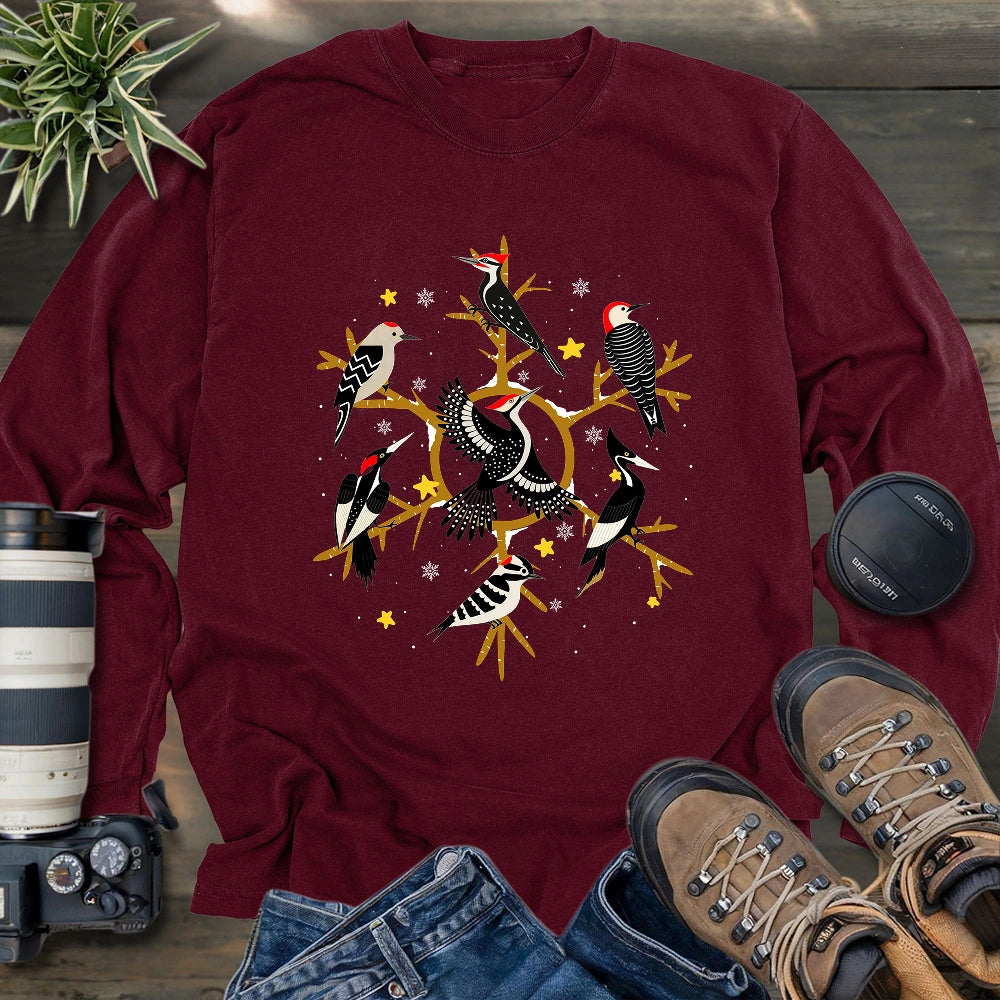 Snowflake of Woodpeckers Long Sleeve T-shirt