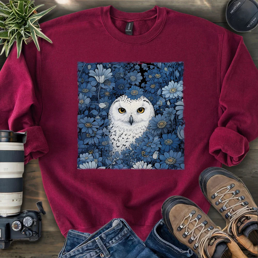 Snowy Owl In Flower Field Sweatshirt