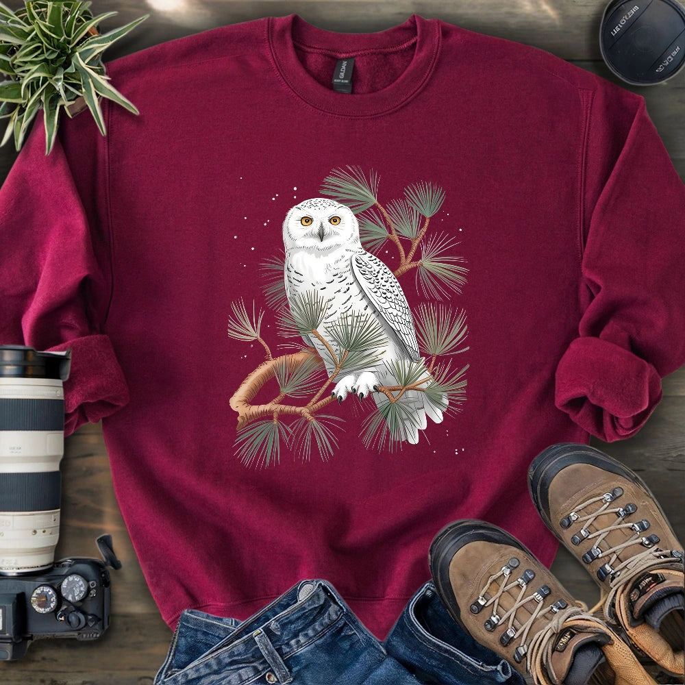 Snowy Owl On Coniferous Tree Sweatshirt