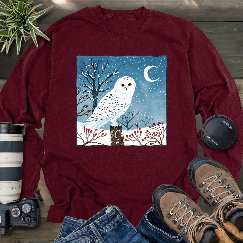Snowy Owl at Midnight Long Sleeve T-shirt